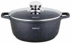 Kinghoff Oală cu capac 22 cm, 3.3L - Kinghoff KH 1594, strat antiaderent marmură, neagră, pentru supe și tocănițe