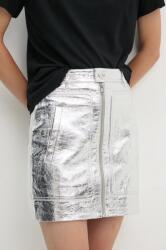 Zadig&Voltaire bőr szoknya ezüst, mini, ceruza fazonú, RWSK00005 - ezüst 40