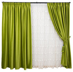 Hiko Set 3 piese Hiko, doua draperii COMFY catifea verde si o perdea brodata nesifonabila Dots ivoire, cu rejansa (10005076)