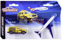 Majorette 2 db-os Repülőtéri szerviz Dacia Duster autó és Boeing 787 repülőgép készlet (212057715)
