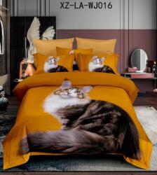 Luna ágynemű garnitúra 6 részes 5D barna-sárga Cicás (LUNA-5D-6 02)