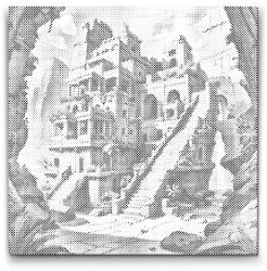  PontPöttyöző - Templom a dzsungelben Méret: 50x50cm, Keretezés: Kerek keret, Szín: Kék