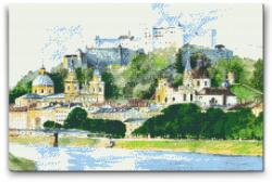 Gyémántszemes kirakó - Salzburg festmény Méret: 40x60cm, Keretezés: Kartonlemezen, Gyémántok: Négyzet alakú