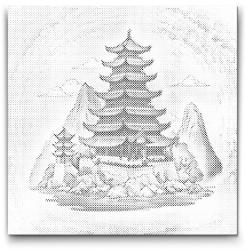  PontPöttyöző - Kínai templom Méret: 50x50cm, Keretezés: Keret nélkül (csak a vászon), Szín: Zöld