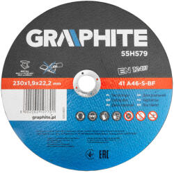 GRAPHITE Vágókorong fémhez, 230x1, 9x22, 2mm, 41 A46-S-BF, 5db/cs (55H579) - neo24