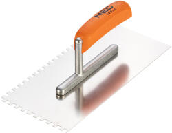 NEO TOOLS Acél simító, fogazott, rozsdamentes, 270x128mm, 6x6x6mm, fa markolat (50-162) - neo24