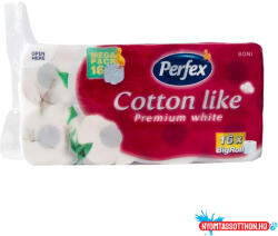  Toalettpapír 3 rétegű kistekercses 100% cellulóz 180 lap/16 tekercs/csomag Premium Cotton Like Boni Perfex hófehér (59998)