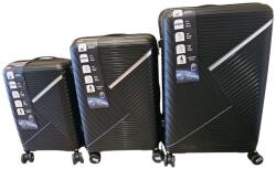  3 db-os keményfalú ABS bőrönd szett, 4 db dupla gumikerékkel, biztonsági zárral - fekete (ke24-320-3pcs-suitcase-b)