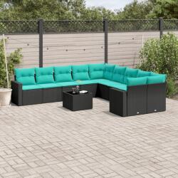 vidaXL 11 részes fekete polyrattan kerti ülőgarnitúra párnákkal (3219507)