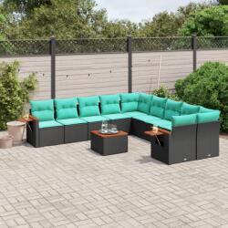 vidaXL 11 részes fekete polyrattan kerti ülőgarnitúra párnákkal (3227198)