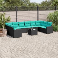 vidaXL 11 részes fekete polyrattan kerti ülőgarnitúra párnákkal (3219467)