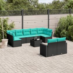 vidaXL 10 részes fekete polyrattan kerti ülőgarnitúra párnával (3219417)