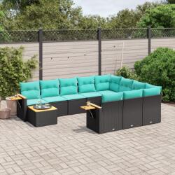 vidaXL 11 részes fekete polyrattan kerti ülőgarnitúra párnákkal (3227205)