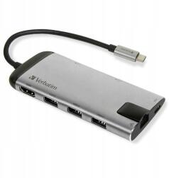 Verbatim Hub adapter USB-C-USB-C/3xUSB-A 3.0/HDMI/Eternet/SD/microSD alumínium (49142)
