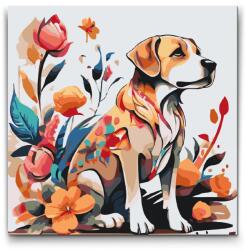  Festés számok szerint - Kutya virággal a bundáján Méret: 50x50cm, Keretezés: Keret nélkül (csak a vászon)