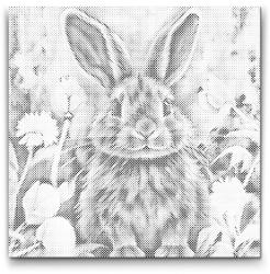 PontPöttyöző - Vidám nyuszi virággal Méret: 50x50cm, Keretezés: Kartonlemezen, Szín: Kék