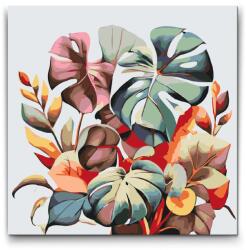  Festés számok szerint - Monstera akvarell árnyalatokban Méret: 50x50cm, Keretezés: Kerek keret