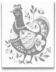  PontPöttyöző - Északi népművészet - Csirkék Méret: 40x50cm, Keretezés: Kartonlemezen, Szín: Fekete