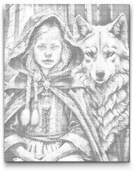  PontPöttyöző - A lány és a fehér farkas Méret: 40x50cm, Keretezés: Kartonlemezen, Szín: Fekete