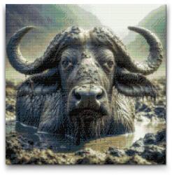  Gyémántszemes kirakó - Vízibivaly Méret: 50x50cm, Keretezés: Keret nélkül (csak a vászon), Gyémántok: Négyzet alakú