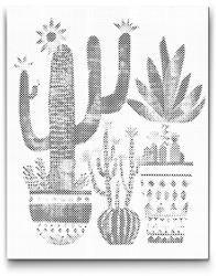  PontPöttyöző - Északi népművészet - Kaktuszok Méret: 40x50cm, Keretezés: Kartonlemezen, Szín: Kék