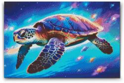  Gyémántszemes kirakó - Szivárvány teknős Méret: 40x60cm, Keretezés: Keret nélkül (csak a vászon), Gyémántok: Kerek