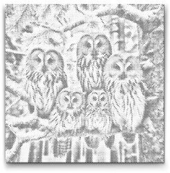  PontPöttyöző - Bagoly család télen Méret: 50x50cm, Keretezés: Kerek keret, Szín: Fekete