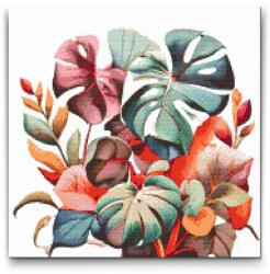Gyémántszemes kirakó - Monstera akvarell árnyalatokban Méret: 50x50cm, Keretezés: Keret nélkül (csak a vászon), Gyémántok: Kerek