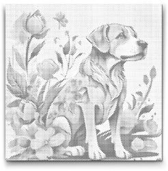  PontPöttyöző - Kutya virággal a bundáján Méret: 50x50cm, Keretezés: Műanyagtáblával, Szín: Kék