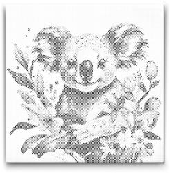 PontPöttyöző - Koala virágokkal körülvéve Méret: 50x50cm, Keretezés: Keret nélkül (csak a vászon), Szín: Piros