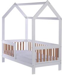 DREWEX Patutul din lemn de fag cu protecţie laterală Drewex Casa Bambini 160x80x174 cm