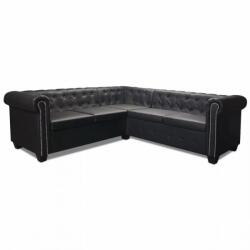 VID Fekete chesterfield ötszemélyes műbőr kanapé