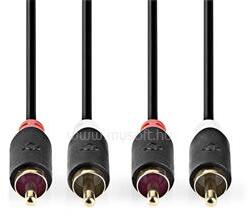 Nedis CABW24200AT05 sztereo audió kábel 2x RCA apa 2x RCA apa, Aranyozott, 0, 50 m , kerek, Antracit (CABW24200AT05) (CABW24200AT05)