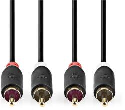 Nedis CABW24200AT10 sztereo audió kábel 2x RCA férfi, 2x RCA férfi, Aranyozott, 1 m , kerek, Antracit (CABW24200AT10)
