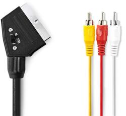 Nedis CVGP31130BK10 SCART kábel, 3x RCA férfi, Nikkelezett, Kapcsolható, 480p, 1, 00 m, kerek, PVC, Fekete (CVGP31130BK10)