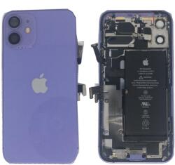 Apple iPhone 12 Mini középső keret akkufedéllel, hátlappal, kamera lencsével, akkumulátorral, töltő csatlakozós átvezető fóliával Lila, Gyári Grade A