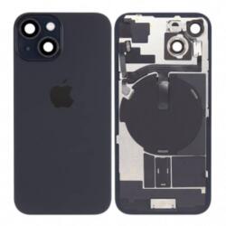  Apple iPhone 15 Plus akkufedél (hátlap) kamera lencsével, burkolattal, vezeték nélküli töltőchippel és vakuval, Fekete, Titanium Black, Gyári Grade A