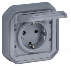 Legrand Plexo 55 süllyesztett 2P+F csatlakozóaljzat csapófedéllel, összeszerelt, csavaros vezetékbekötéssel, szürke 069833L Legrand (069833L)