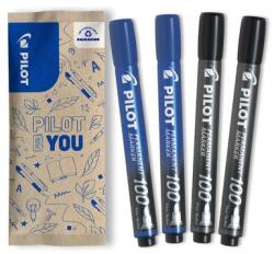Pilot Set flow pack 4 markere permanente P100 albastre si negre varf rotund (PFLW550938)