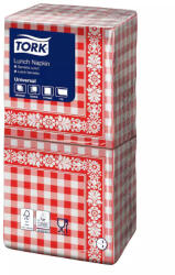 Tork szalvéta Lunch Universal PIROS CHECK 1r. , 1/4 hajtás, 33X32cm, 500db/csg (11099)