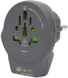 Q2POWER 1.100110-TH utazóadapter, World to Europe USB, USB 5V 2.4A, max. 16 A, 250 V - 4000 W teljesítmény (1_100110-TH)