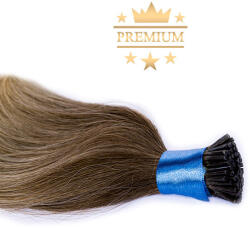 HairExtensionShop Prémium I-TIP Póthaj Ombre Középbarna-Világos Platinaszőke Mikrogyűrűs Hajhosszabbításhoz 60cm (Szín #6/60) (VIT60660)