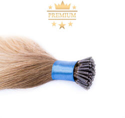 HairExtensionShop Prémium I-TIP Póthaj Ombre Sötétbarna-Világosszőke Mikrogyűrűs Hajhosszabbításhoz 50cm (Szín #4/24) (VIT50424)
