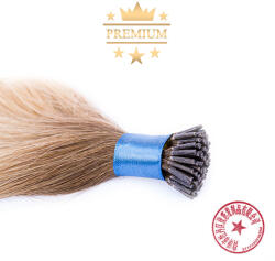 HairExtensionShop Prémium I-TIP Póthaj Ombre Sötétbarna-Világosszőke Mikrogyűrűs Hajhosszabbításhoz 70cm (Szín #4/24) (VIT70424)