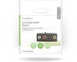 NEDIS CVGP31902BK SCART adapter, SCART apa| S-Video anya / 3x RCA anya, Nikkelezett, Kapcsolható, ABS, Fekete, 1 db (CVGP31902BK) (CVGP31902BK)