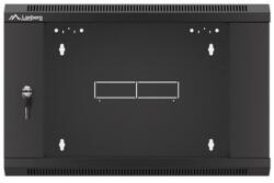 Lanberg WFFA-5606-10B 19" 6U SZÉL: 570mm MÉLY: 600mm MAG: 370mm lapraszerelt üvegajtós fekete fali rack szekrény (WFFA-5606-10B)