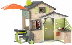 Smoby Casă a Prietenilor cu zonă de relaxare în tonuri naturale Friends House Evo Playhouse Life Smoby sub umbrelă cu jocuri extensibile (SM810251-J) Casuta pentru copii