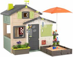 Smoby Casă de Prieteni cu loc de relaxare sub stația meteorologică Friends House Evo Playhouse Life Smoby cu nisipieră în culori natur, expandabilă (SM810251-2X) Casuta pentru copii