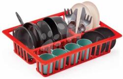 Ecoiffier Uscător de vase Draining Board 100% Chef Écoiffier 25 cm cu farfurii pahare și tacămuri 19 piese de la 18 luni (ECO10606) Bucatarie copii