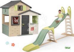Smoby Set căsuța Prietenilor cu ușă mare și tobogan 2în1 Friends Evo Life Playhouse Smoby extensibilă cu lungime reglabilă a suprafeței de alunecare de la 1, 5 - 3, 6 m (SM810206-3) Casuta pentru copii